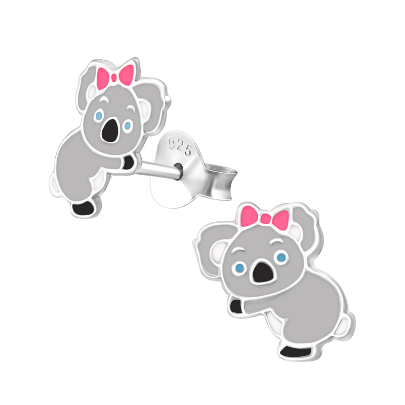 Oorknopjes zilver koala met strik